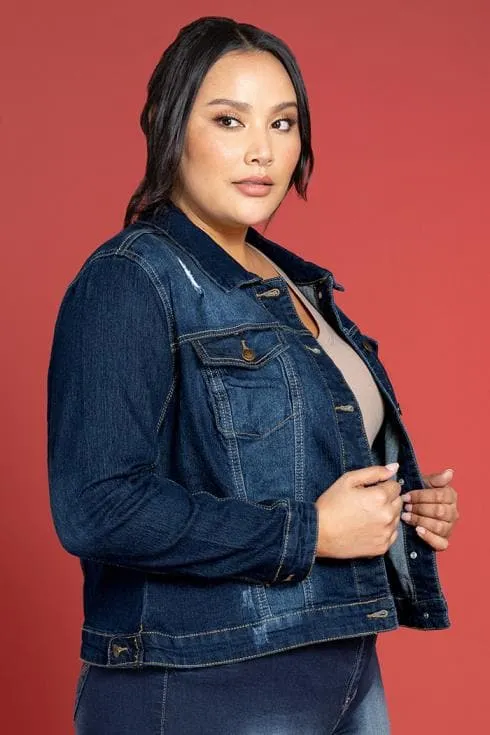 Women's Plus Size Distressed Denim Jacket