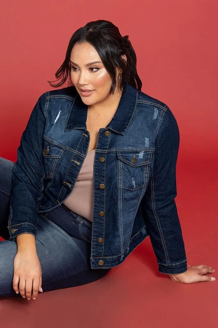 Women's Plus Size Distressed Denim Jacket