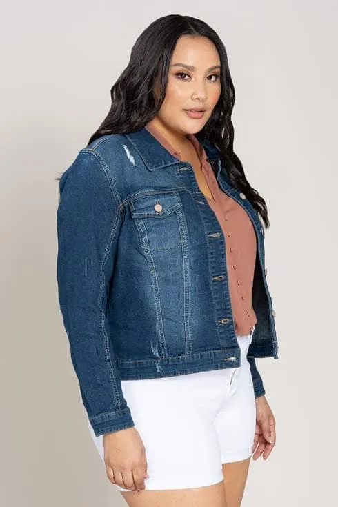 Women's Plus Size Distressed Denim Jacket