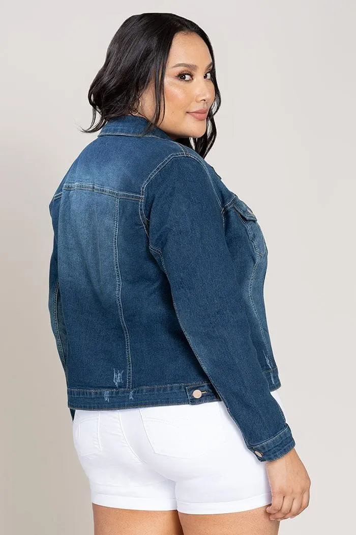 Women's Plus Size Distressed Denim Jacket