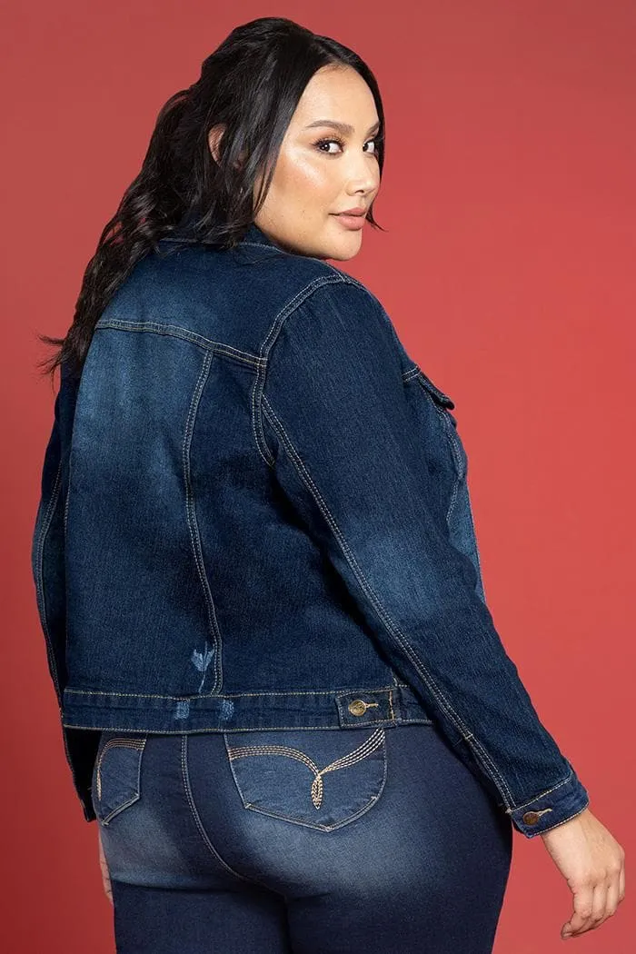 Women's Plus Size Distressed Denim Jacket