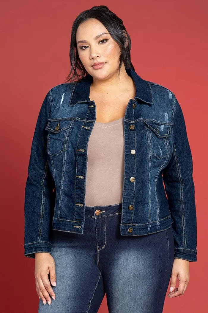 Women's Plus Size Distressed Denim Jacket