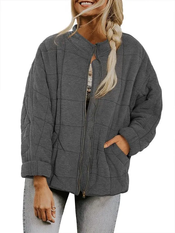 Women's Quilted Zip Up Casual Jacket With Pockets