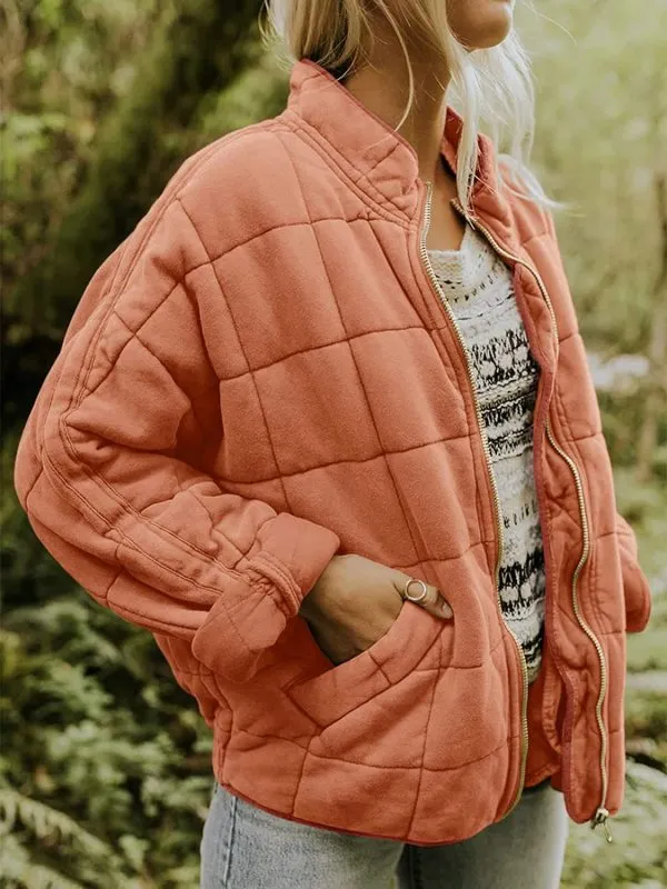 Women's Quilted Zip Up Casual Jacket With Pockets