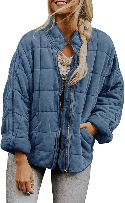 Women's Quilted Zip Up Casual Jacket With Pockets