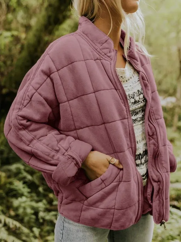 Women's Quilted Zip Up Casual Jacket With Pockets