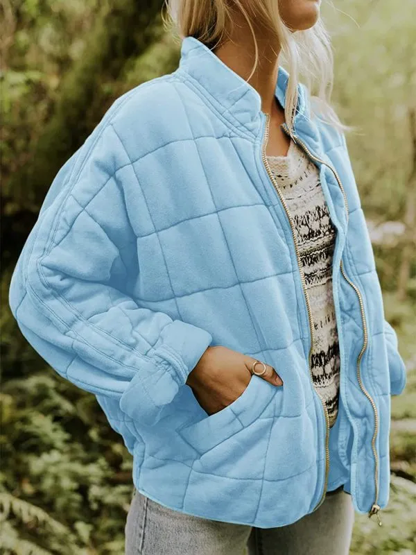 Women's Quilted Zip Up Casual Jacket With Pockets