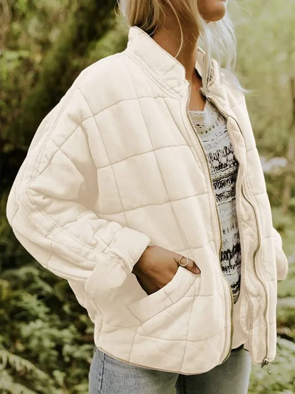 Women's Quilted Zip Up Casual Jacket With Pockets