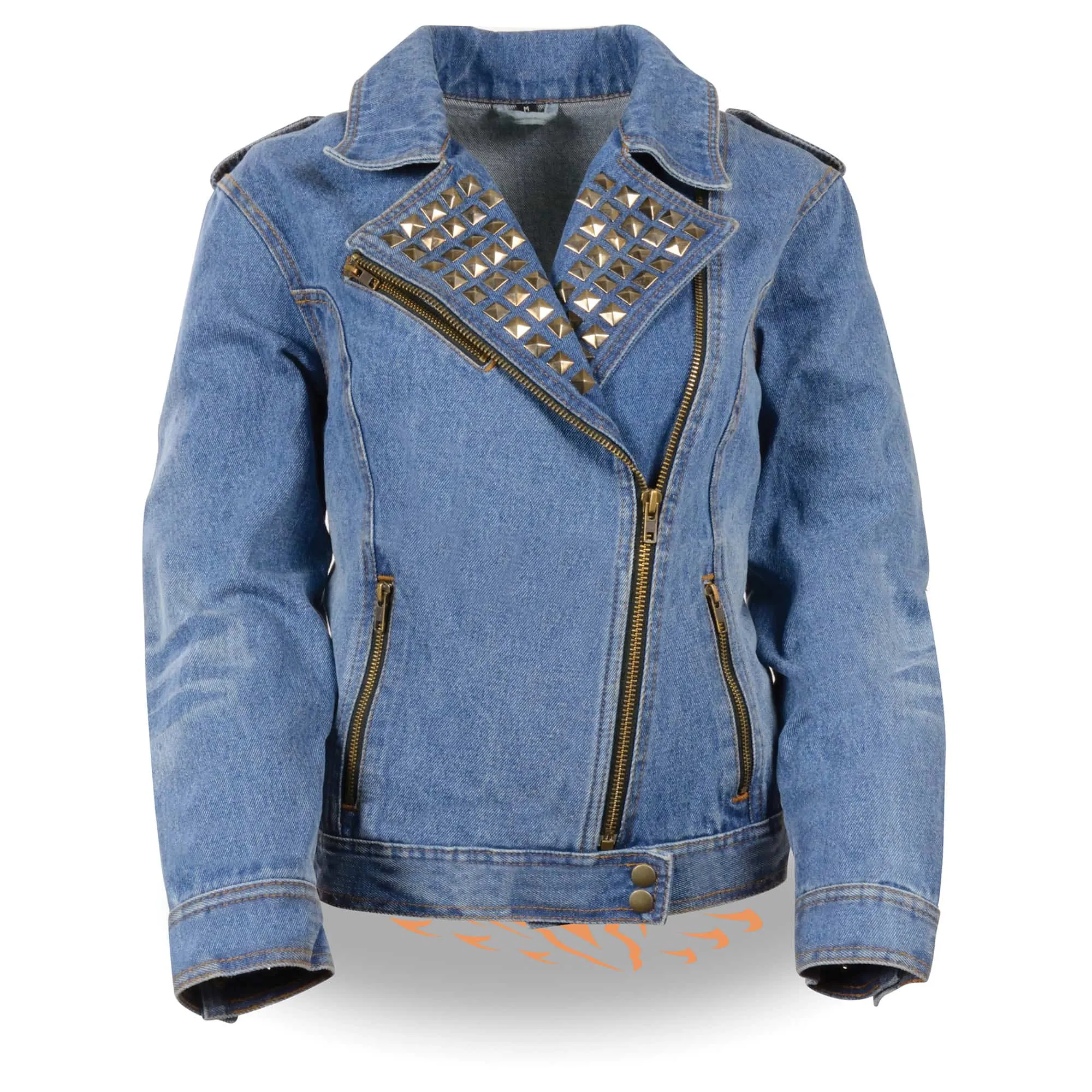 Women’s Zipper Front Black Denim Jacket w/ Studded Spikes