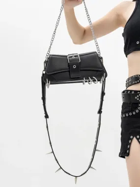 Y2K Vintage Gothic Cool Underarm Rivet Spike Chain Leather Tote Bag